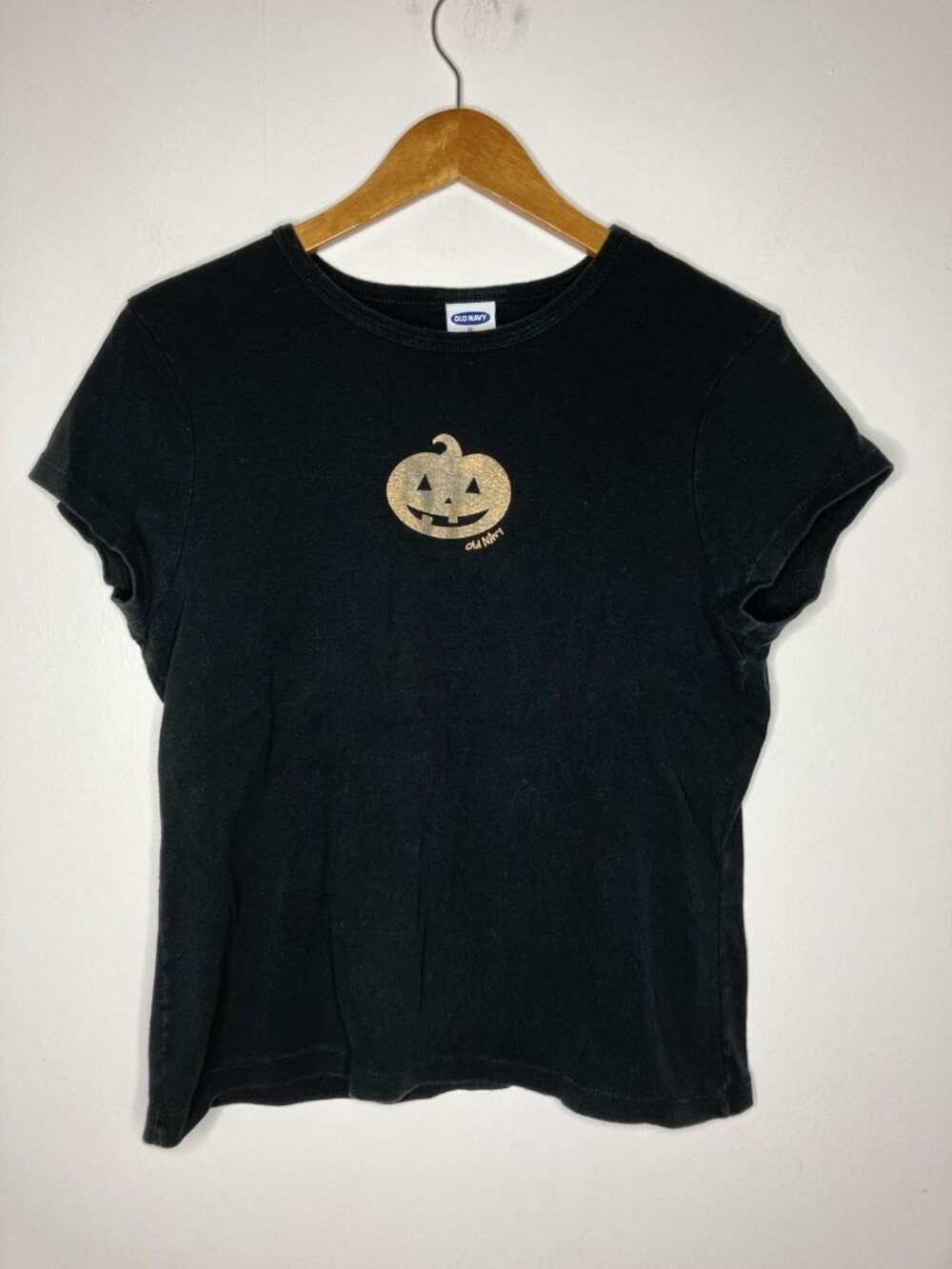 Old Navy Womens Black Halloween Pumpkin Short Sleeve T-Shirt Top Medium VTG 90's